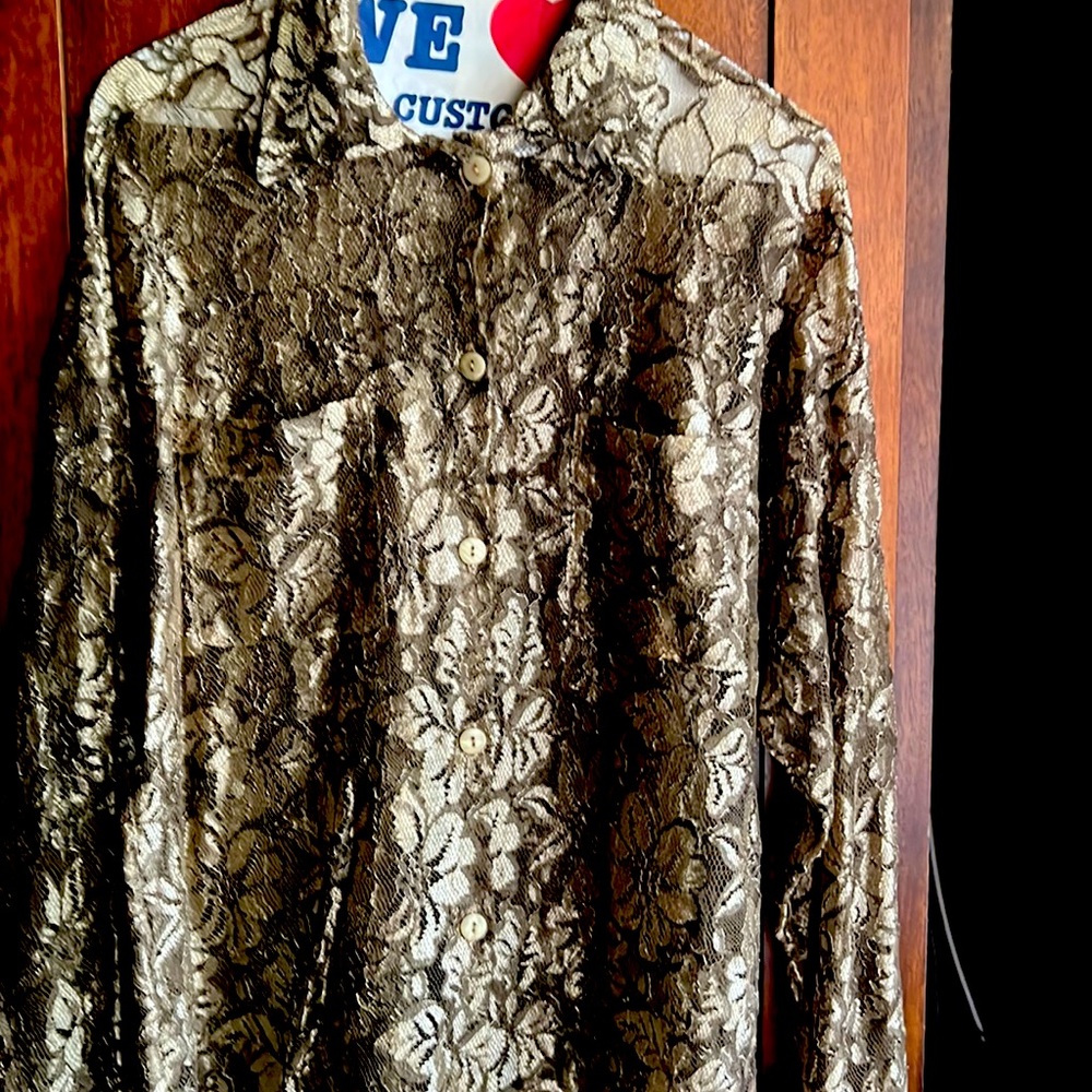 Victoria's Secret Gold Floral Lace Button-Up Blouse